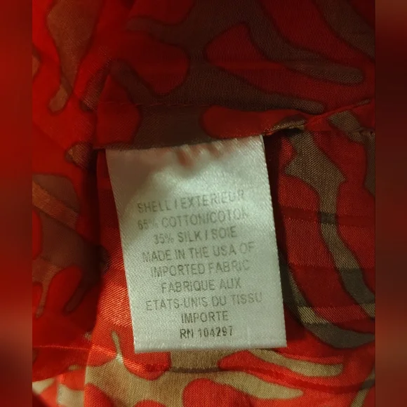 NWOT Milly Coral Red & Tan Leafy Abstract Floral Ruffle Blouse Silk Top M - Picture 8 of 10